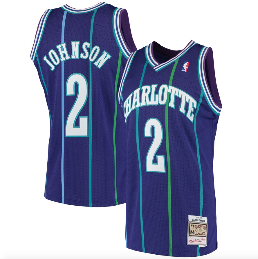 Men’s Larry Johnson Charlotte Hornets 1994-95 Purple Swingman Jersey By Mitchell & Ness