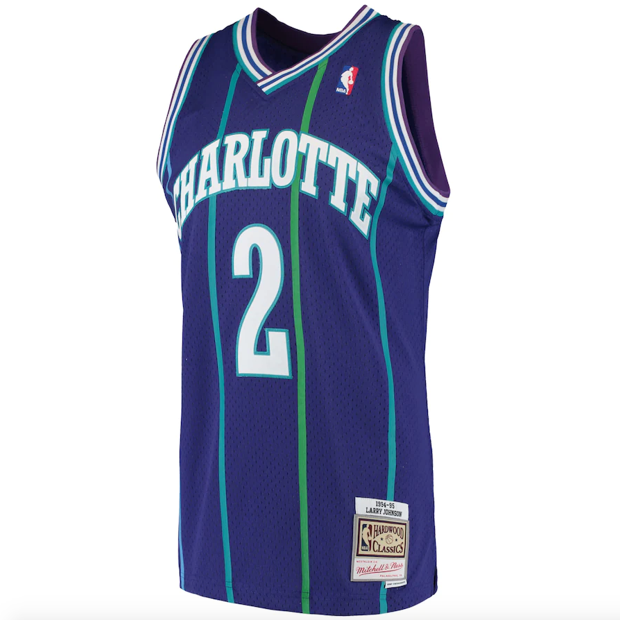 Men’s Larry Johnson Charlotte Hornets 1994-95 Purple Swingman Jersey By Mitchell & Ness