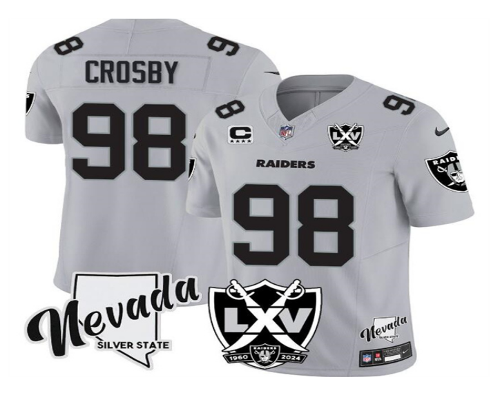 Las Vegas Raiders 98 Silver Three Generations of Gratitude Jersey NFL