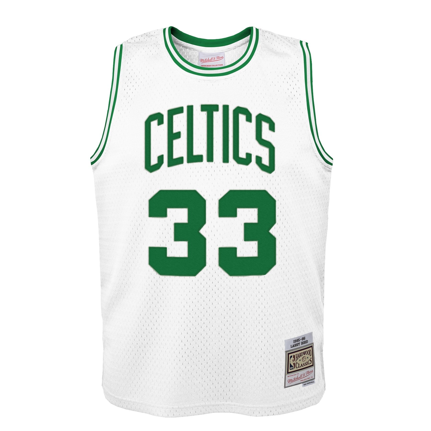 Youth Boston Celtics Larry Bird Mitchell &amp; Ness White 1985-86 Hardwood Classics Swingman Jersey