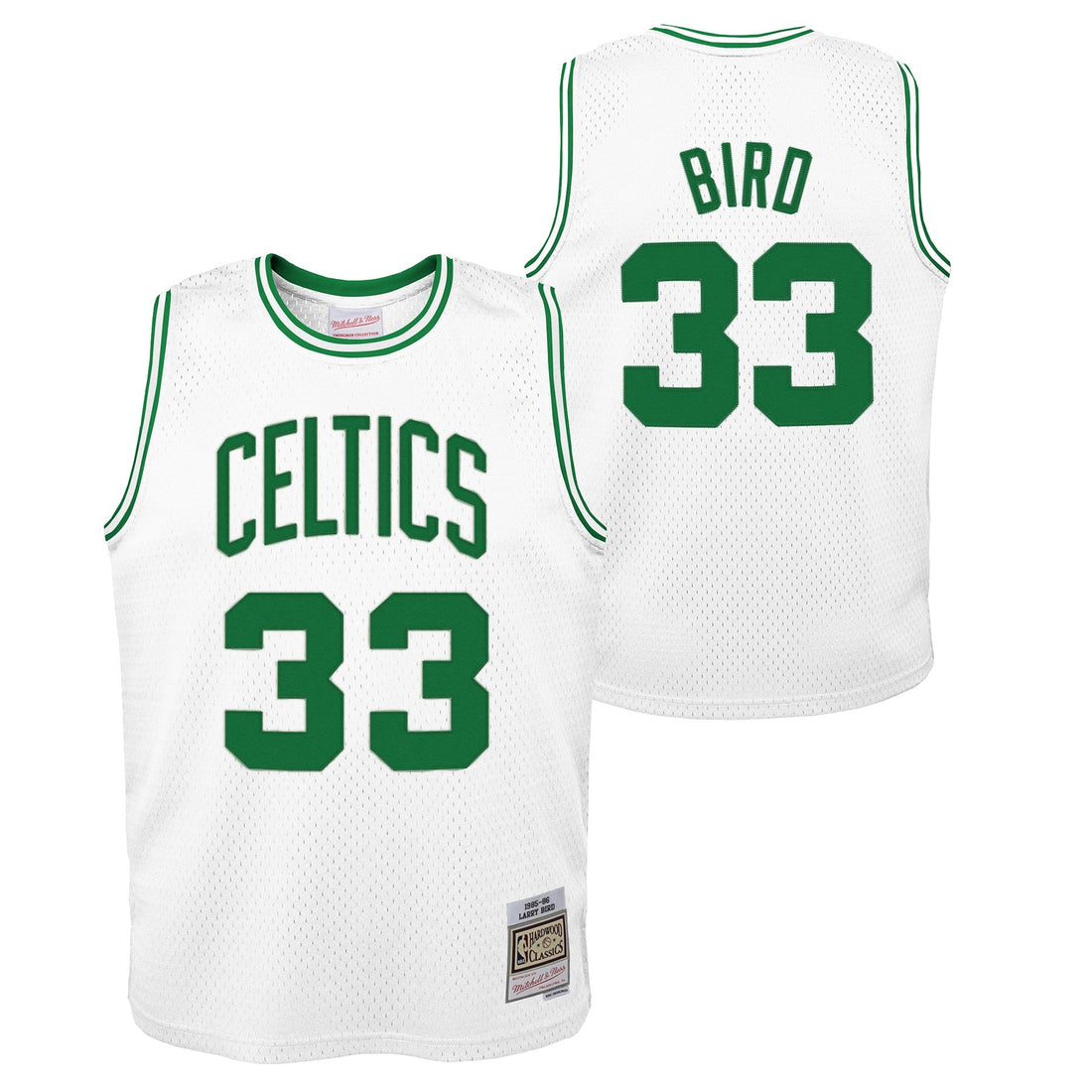 Youth Boston Celtics Larry Bird Mitchell &amp; Ness White 1985-86 Hardwood Classics Swingman Jersey