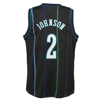 Youth Charlotte Hornets Larry Johnson Mitchell &amp; Ness 1992-93 Hardwood Classics Reload 2.0 Swingman Jersey-Black