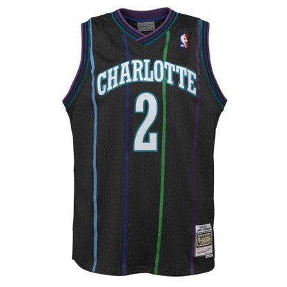 Youth Charlotte Hornets Larry Johnson Mitchell &amp; Ness 1992-93 Hardwood Classics Reload 2.0 Swingman Jersey-Black