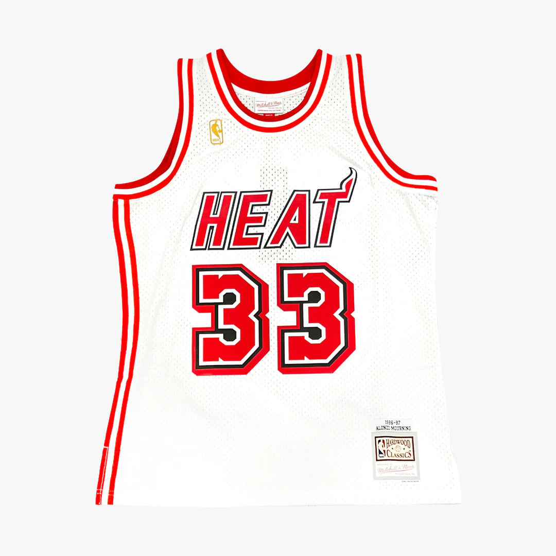 Miami Heat Alonzo Mourning Mitchell &amp; Ness NBA Mens Hardwood Classics White Swingman Jersey