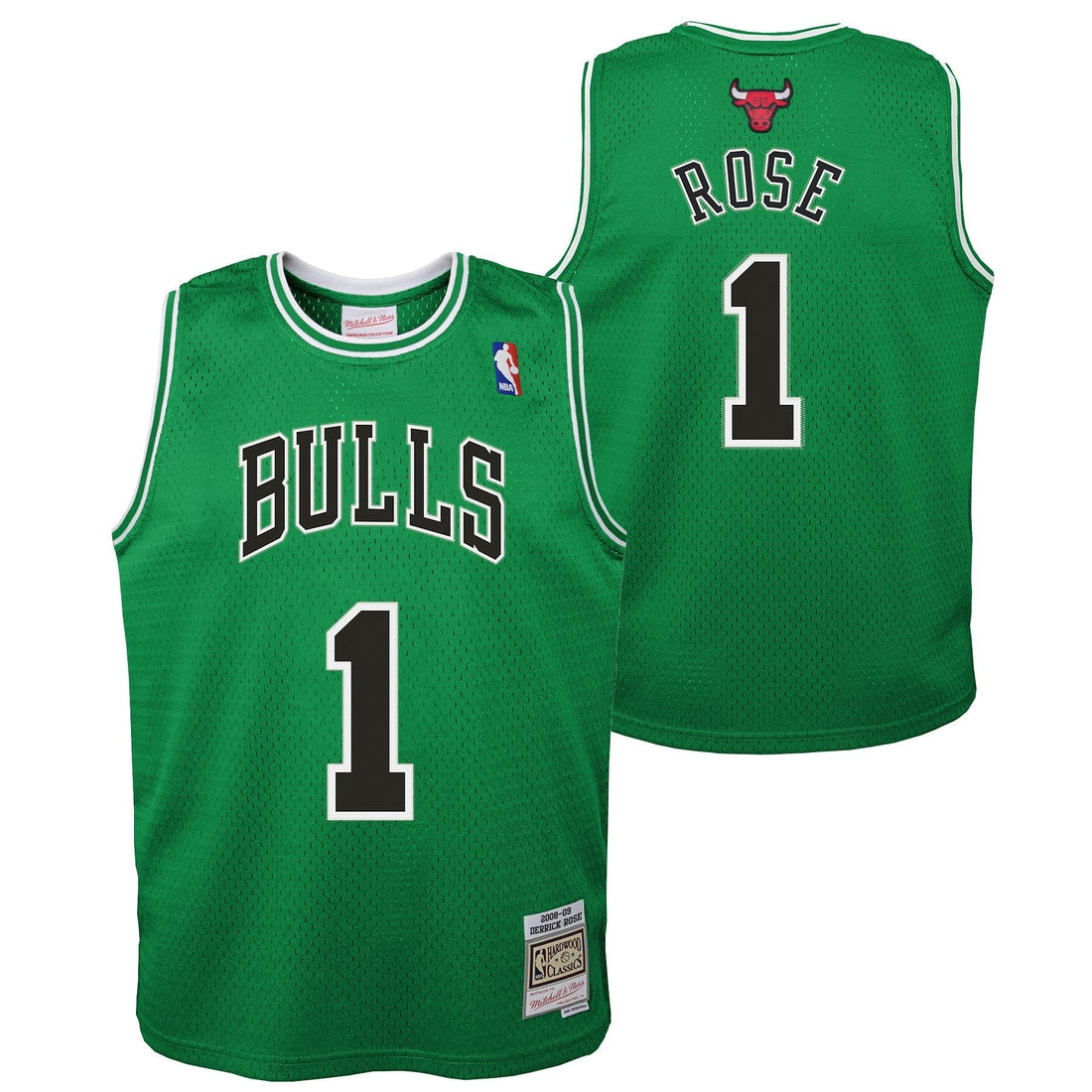 Youth Chicago Bulls Derrick Rose Mitchell &amp; Ness Kelly Green St. Patricks Day Hardwood Classics Swingman Jersey