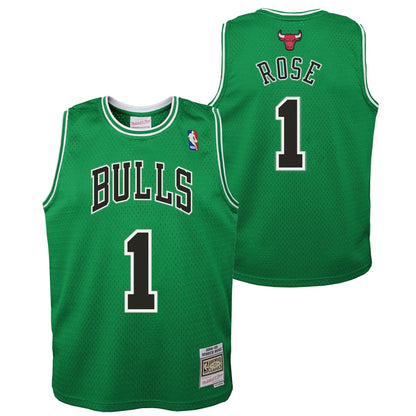 Youth Chicago Bulls Derrick Rose Mitchell &amp; Ness Kelly Green St. Patricks Day Hardwood Classics Swingman Jersey