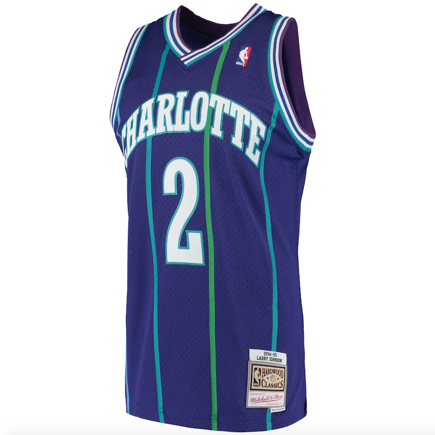 Men’s Larry Johnson Charlotte Hornets 1994-95 Purple Swingman Jersey By Mitchell &amp; Ness