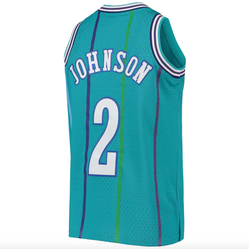 Youth Charlotte Hornets Larry Johnson Mitchell &amp; Ness Teal 1992-93 Hardwood Classics Swingman Jersey