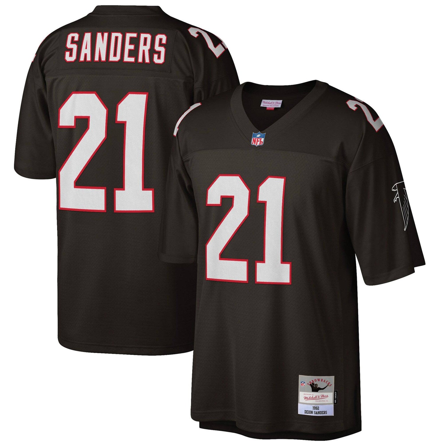 Mens Atlanta Falcons Deion Sanders Mitchell &amp; Ness Black 1992 Retired Player Vintage Jersey