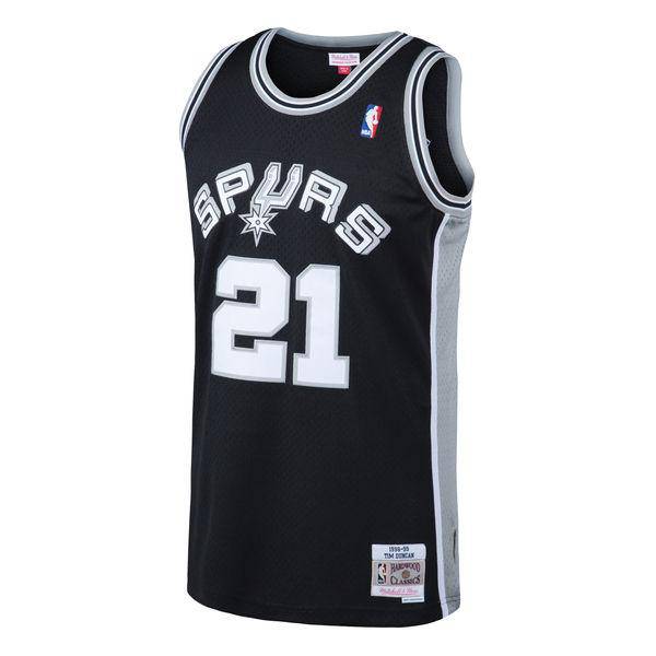 Mens San Antonio Spurs Tim Duncan Mitchell &amp; Ness Black 1998-99 Hardwood Classics Swingman Jersey